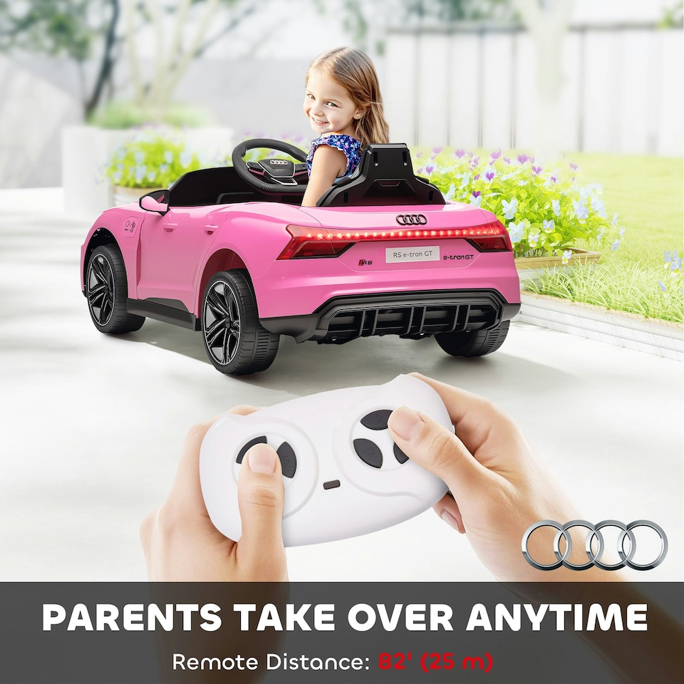 image 1 of HOMCOM Audi RS e-tron GT Licensed 12V Kids Electric Ride on W/ Remote, Pink