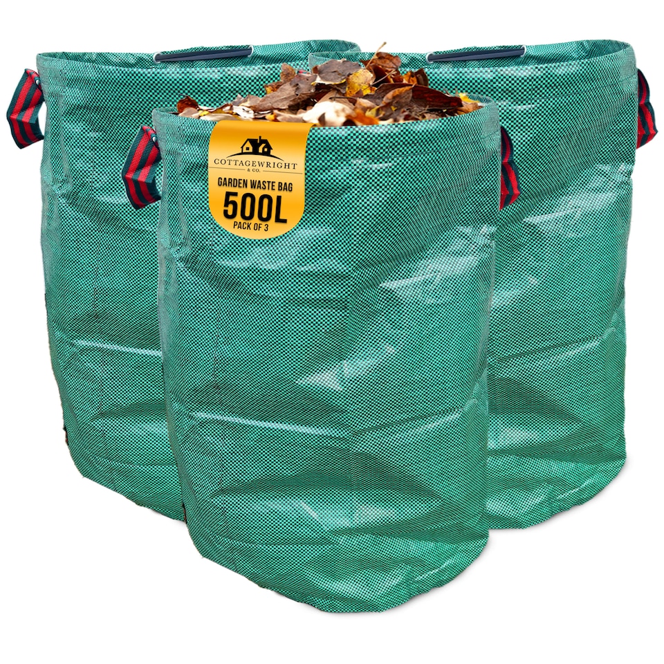 image 1 of Garden Bags Heavy Duty with Handles Reusable Garden Waste Bags for Plant, Grass, Dirt, Leaves Collection - Pack of 3