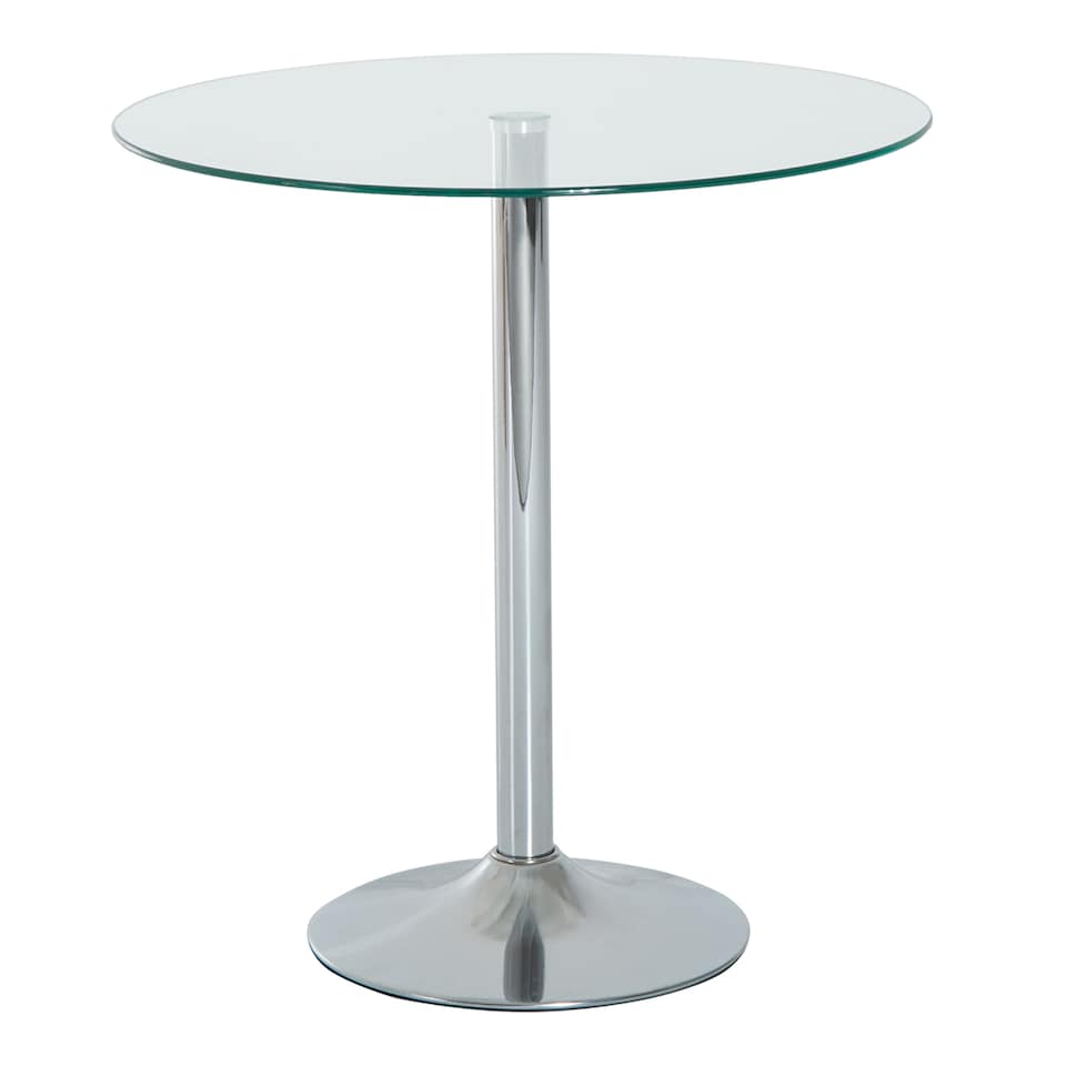 image 1 of HOMCOM Round Bar Table, Modern Dining Table with Tempered Glass Top and Steel Frame for 2, Easy Assembly for Breakfast Bar, Dining Room, 70 x 70 x 74.5cm, Clear