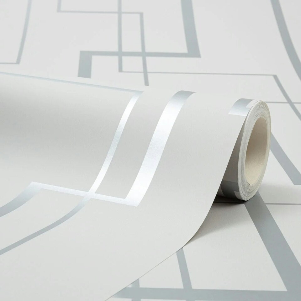 image 1 of Lines Maze Wallpaper in Soft Grey and Silver Multi