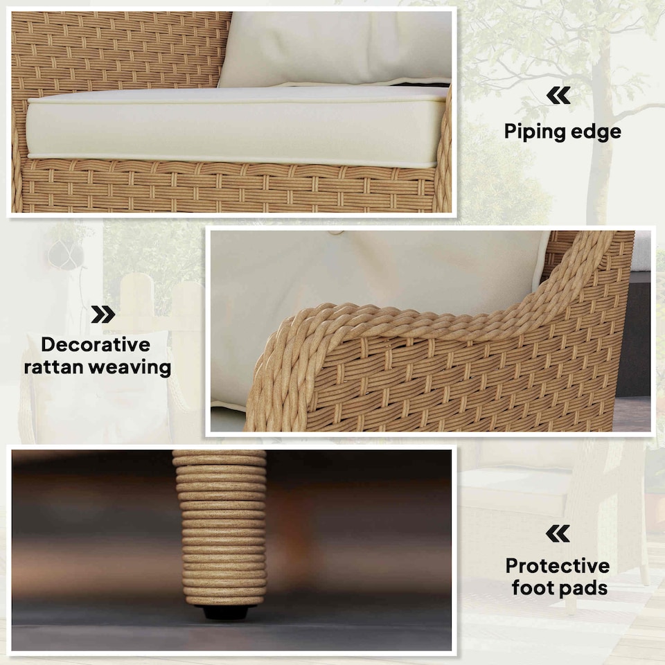 image 1 of Outsunny 2 Pieces Rattan Garden Chairs, Cushioned Rattan Chairs, Beige