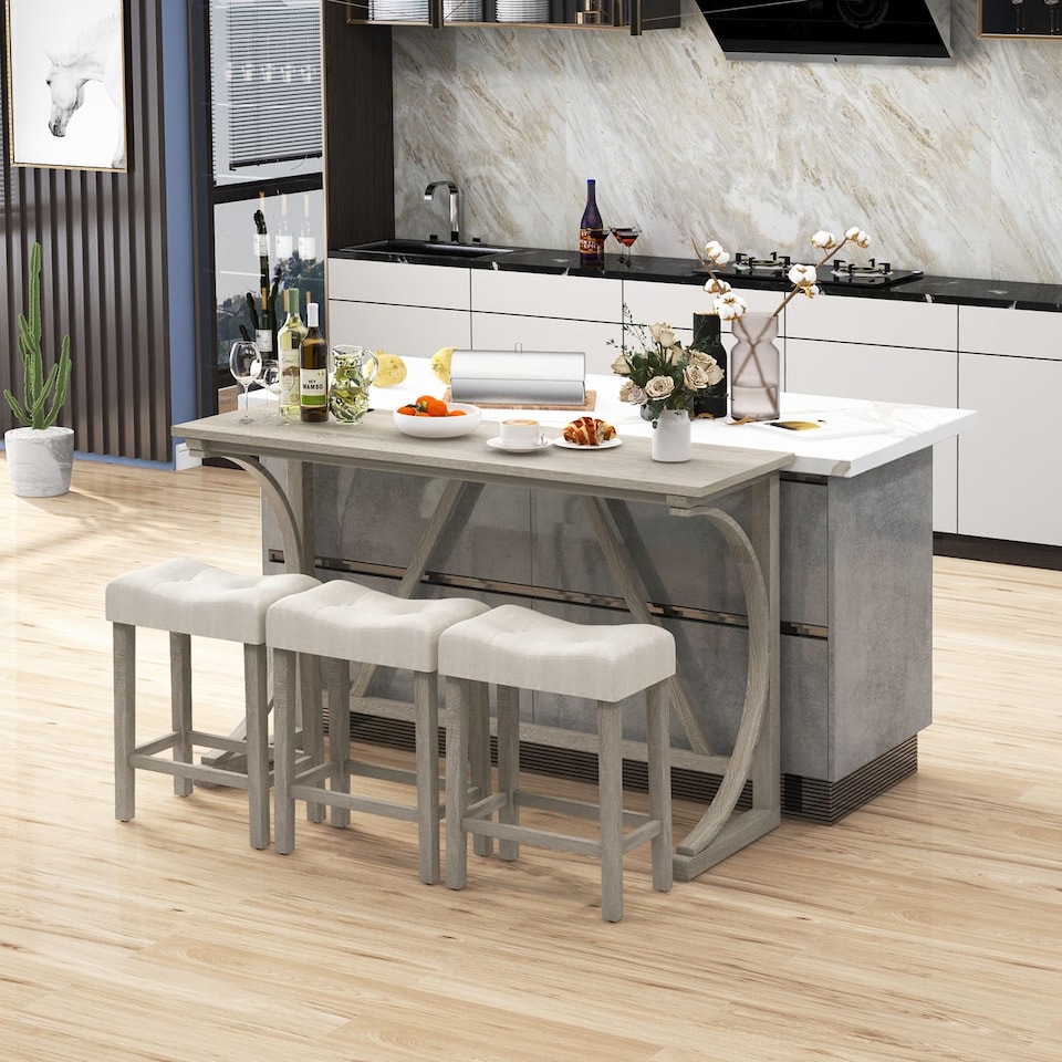 image 1 of COSTWAY 4-Piece Height Bistro Table and Saddle Seat Stools