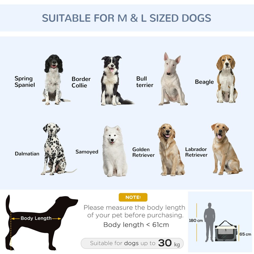 image 1 of PawHut 91cm Foldable Pet Carrier Bag Soft Travel Dog Crate for Large Dogs Grey