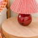 image 3 of ValueLights Burgundy Gingham Touch Button Rechargeable Table Lamp | Red
