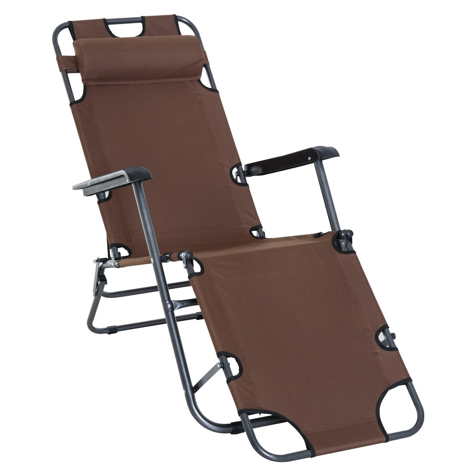 image 1 of Outsunny 2 in 1 Outdoor Folding Sun Lounger with Adjustable Back Brown