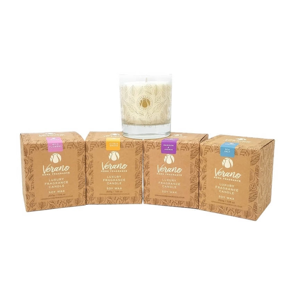 image 1 of Verano Spanish Ceramics Set of 4 Glass Scented Soy Wax Candles - 200g | Clear | 200g