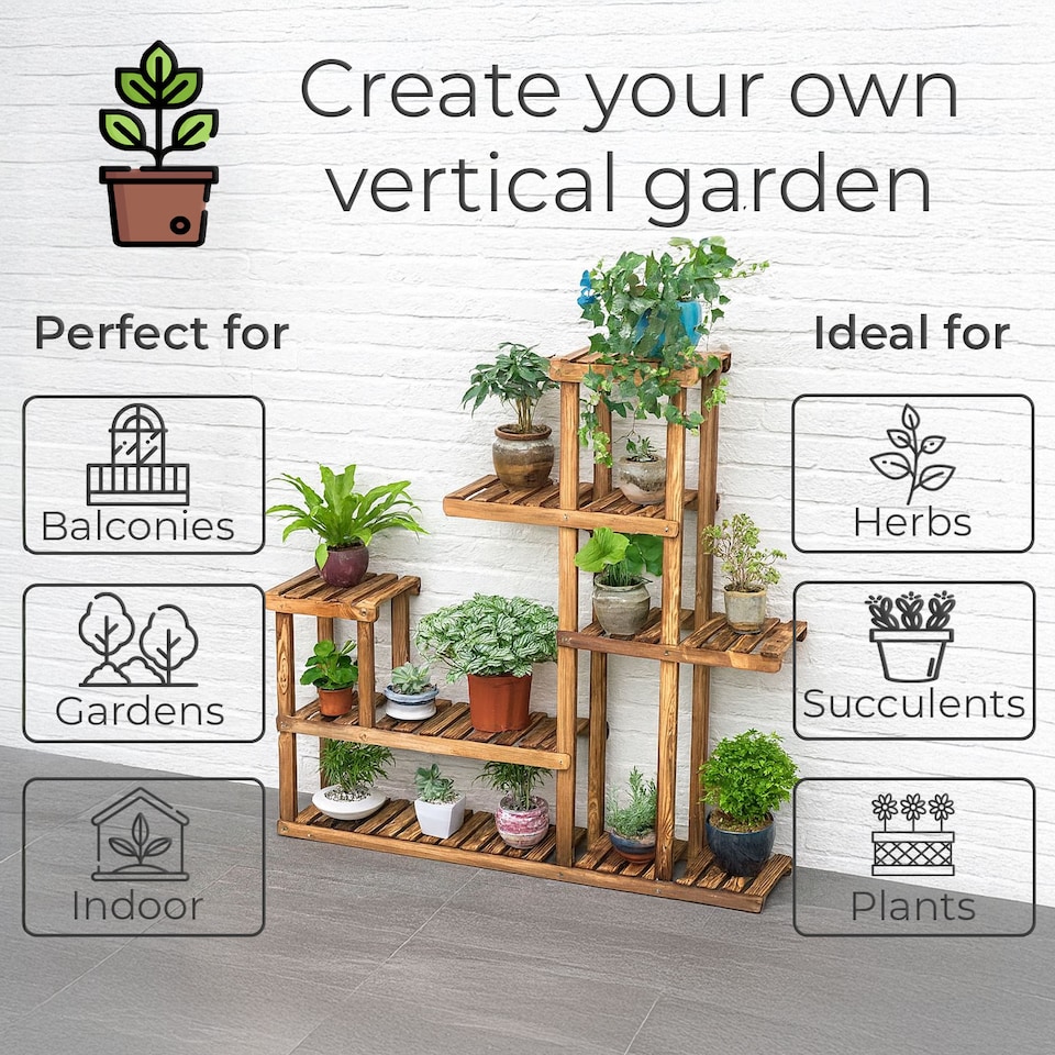 image 1 of Neo 6 Tier Wooden Plant Stand for Balcony Indoor Garden & Patio Outdoor Flower Shelf Display Rack