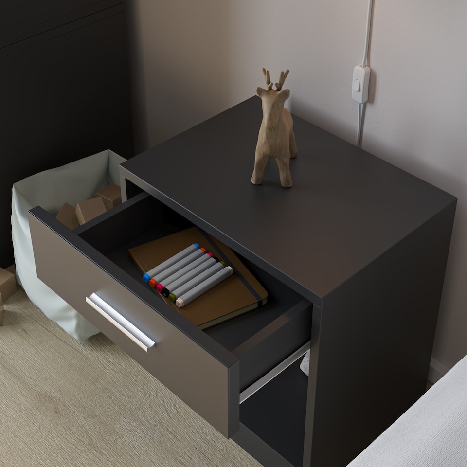 image 1 of Orlando Kids 1 Drawer Bedside Table | Black | 1