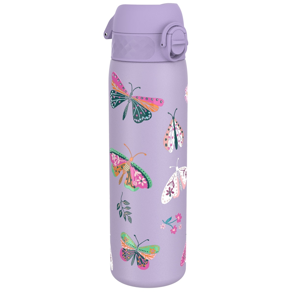 image 1 of Leak Proof Slim Water Bottle, Vacuum Insulated, 500ml (17oz) | Purple | Butterflys | One Size