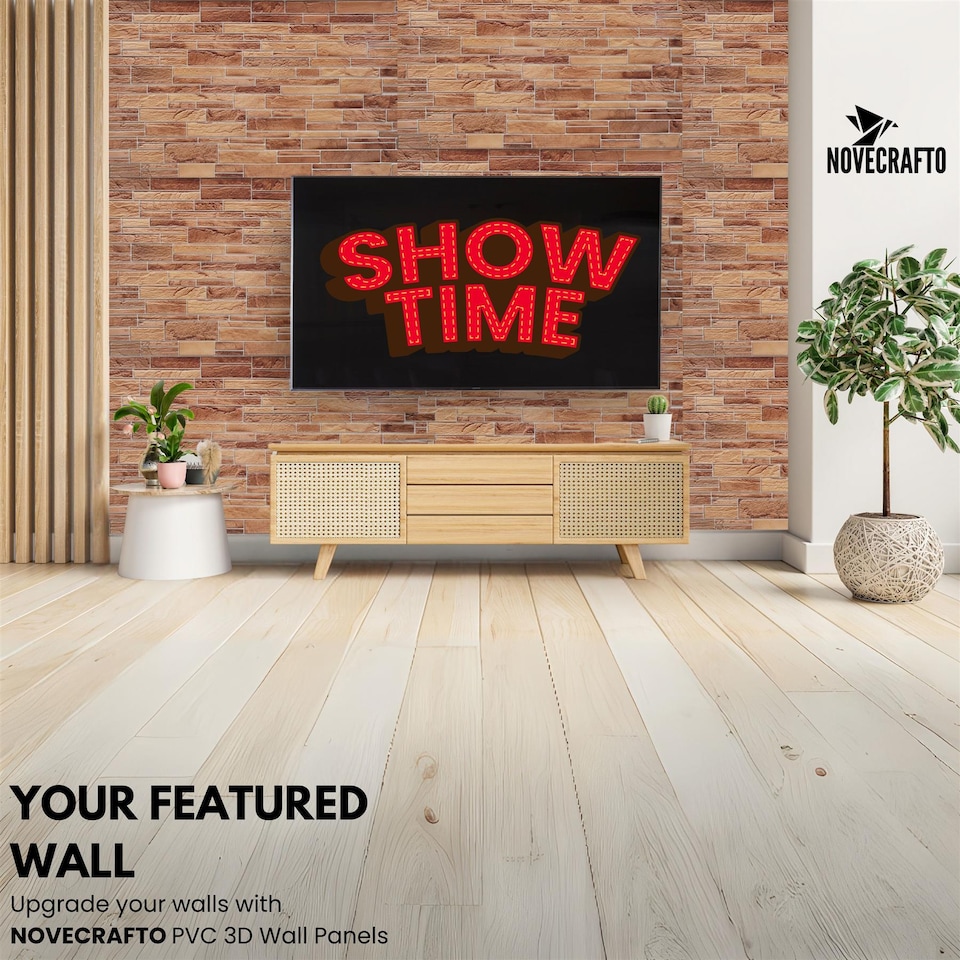 image 1 of NOVECRAFTO Brick Effect 3D Wall Panels (96cm x 48cm) DIY Decorative PVC Plastic Cladding Panels
