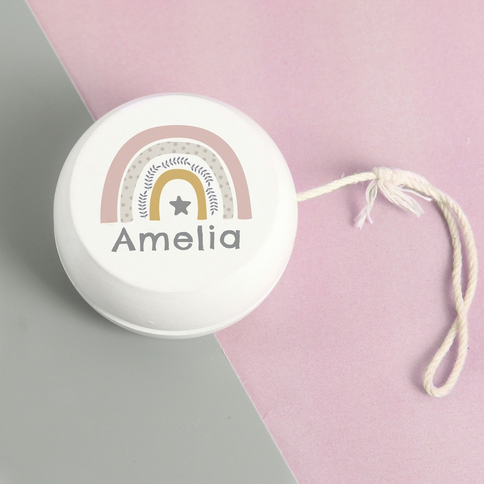 image 1 of Personalised Rainbow White Wooden Yoyo