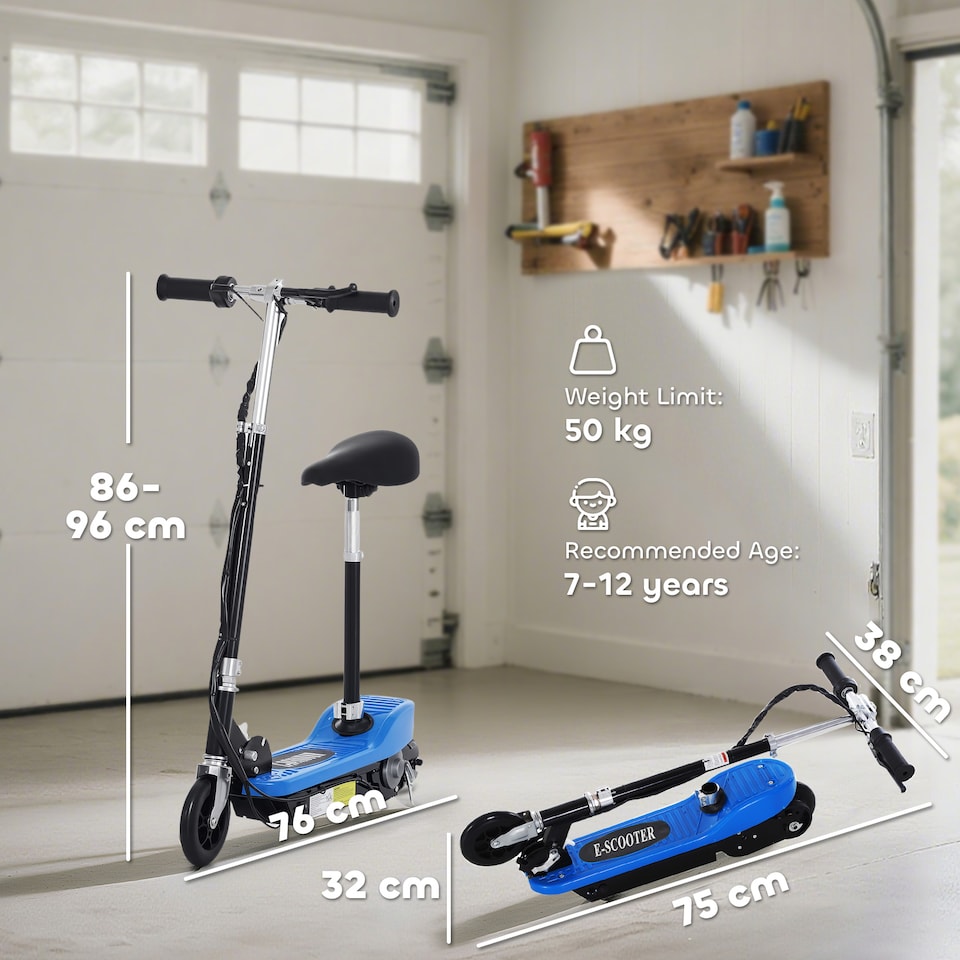 image 1 of HOMCOM Foldable Powered Scooter 120W w Adjustable Seat and Brake | Blue