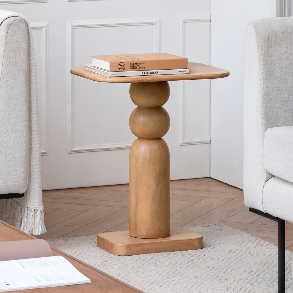 image 1 of Vita Solid Mango Wood Pedestal Side Table for Living Room Bedroom