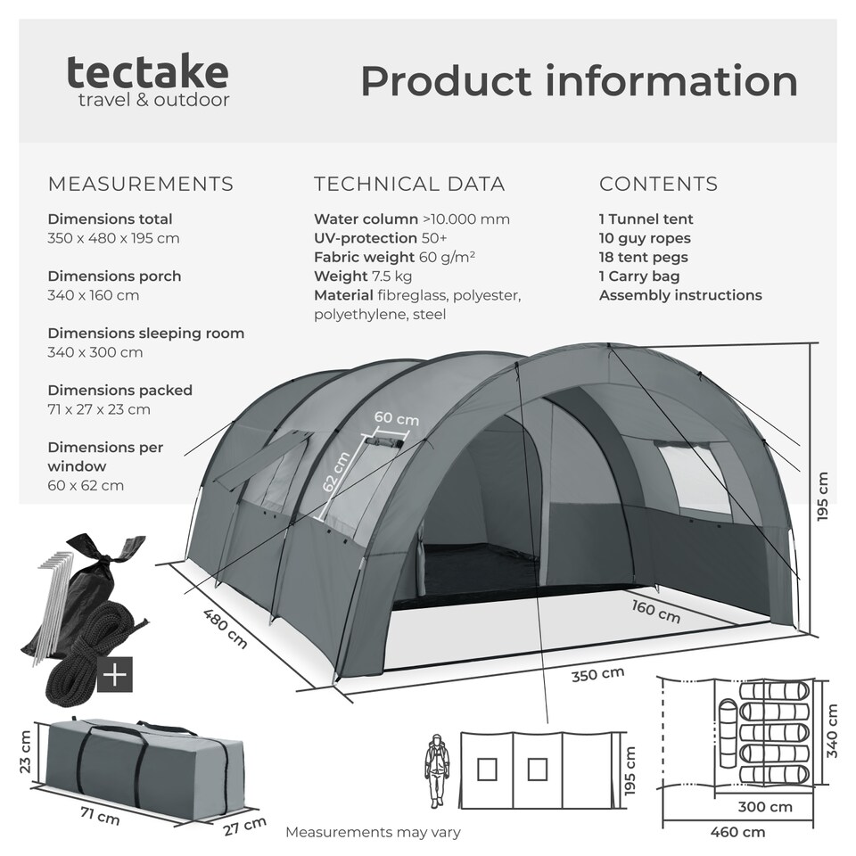image 1 of Tent Roskilde - for 6 people, with awning, groundsheet, 4 windows with mosquito nets | Grey | light grey/dark grey | 480 x 350 x 195 cm | 1