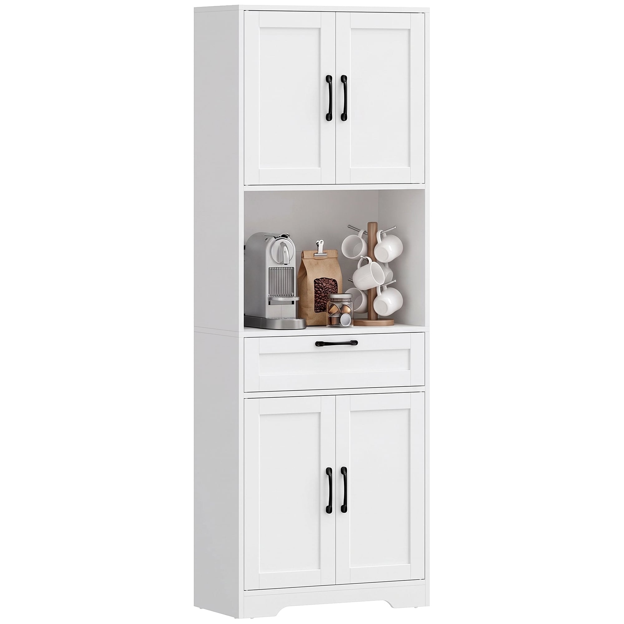Homcom 170Cm Tall Kitchen Pantry With Adjustable Shelves, White Wood Effect