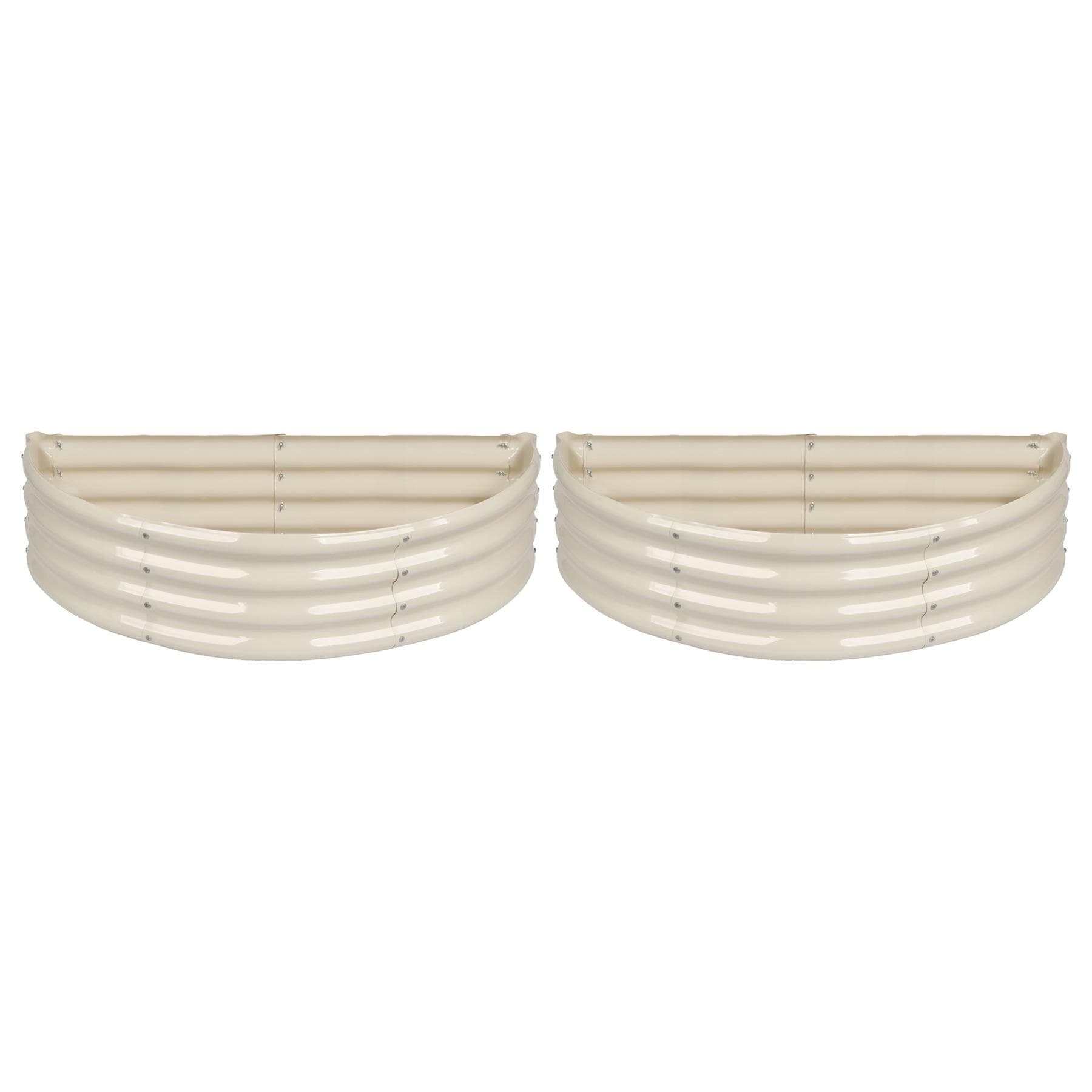 Harbour Housewares Raised Garden Beds - 2x Ivory Semi-Circle Bottomless Galvanised Steel Metal Planter Box 120 x 60cm
