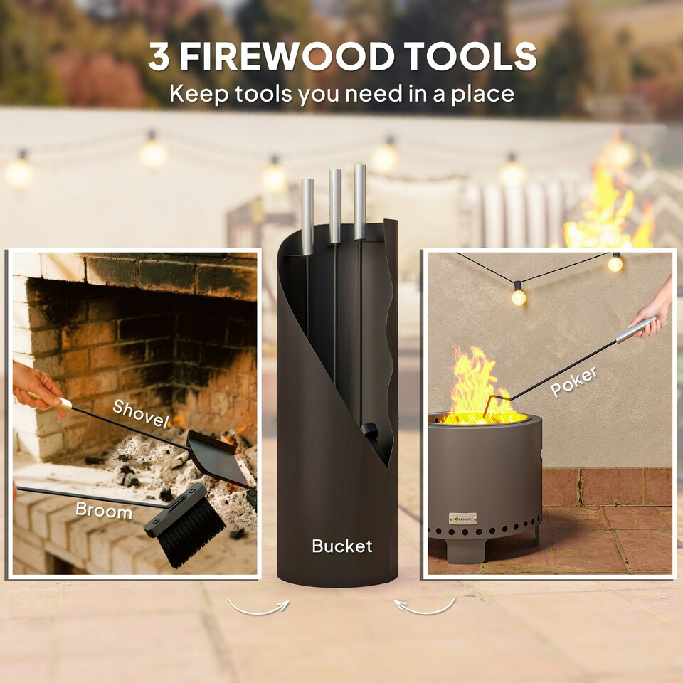 image 1 of Outsunny 4 PCS Fireplace Companion Set, Metal Fireside Companion Set, Black