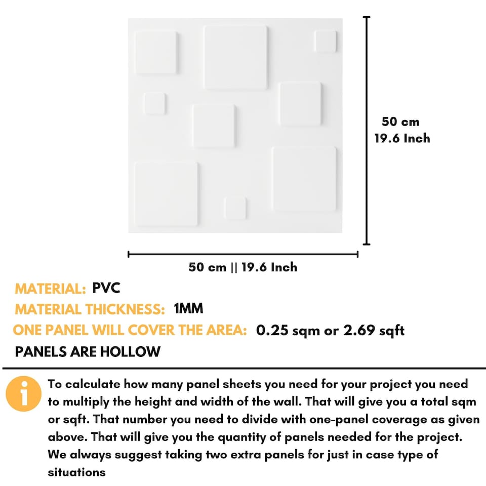image 1 of NOVECRAFTO Decorative 3D Wall Panels (50cm x 50cm) 3D Blocks Design PVC Cladding Panel