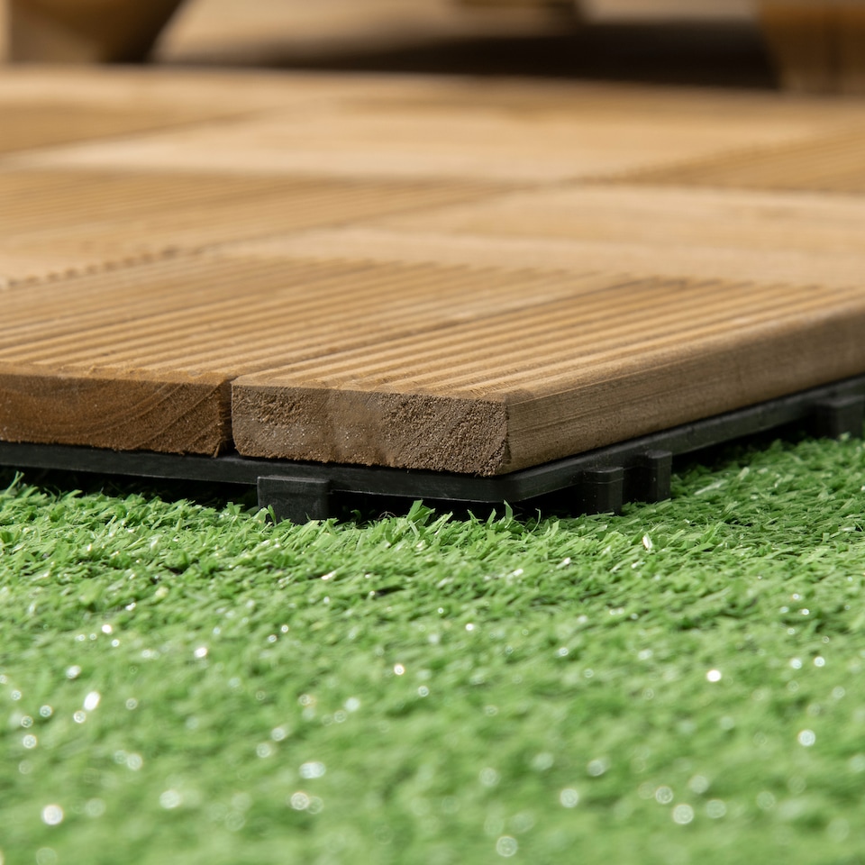 image 1 of Outsunny 27 Pcs Wooden Decking Tiles, 30x30cm Decking Boards, Brown