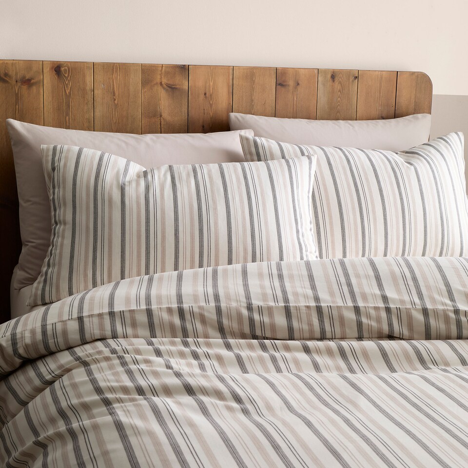 image 1 of Appletree Yarn Dyed Woven Thin Stripe Duvet Cover Set Natural