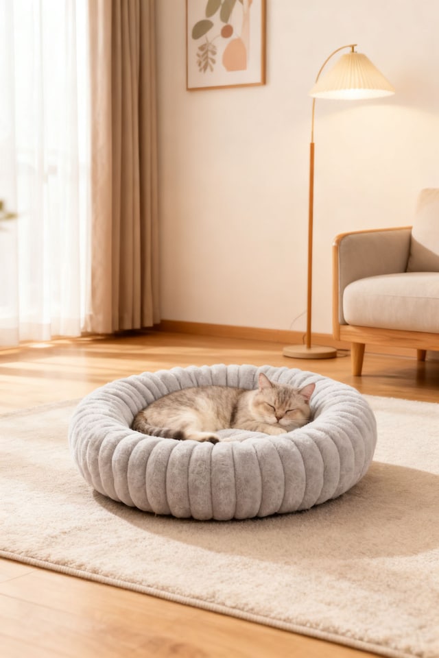 image 1 of Living and Home 6 Colour Soft Donut Pet Bed for Cats & Dogs,Warm & Cosy Retreat | Grey | L