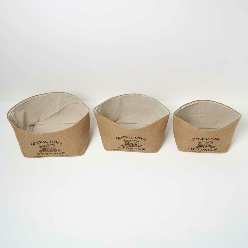 image 1 of Homescapes Set of 3 Jute Storage Baskets Cream