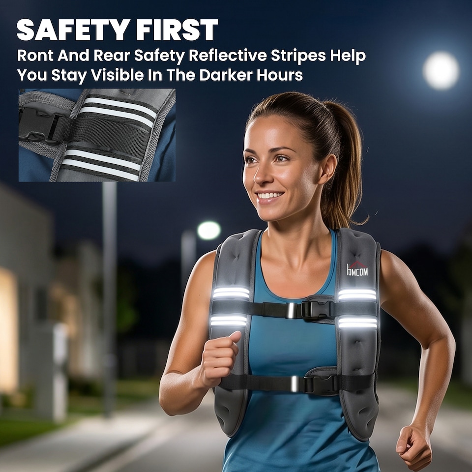 image 1 of HOMCOM 8KG Weighted Vest with Adjustable Straps, Pocket, Reflective Strips