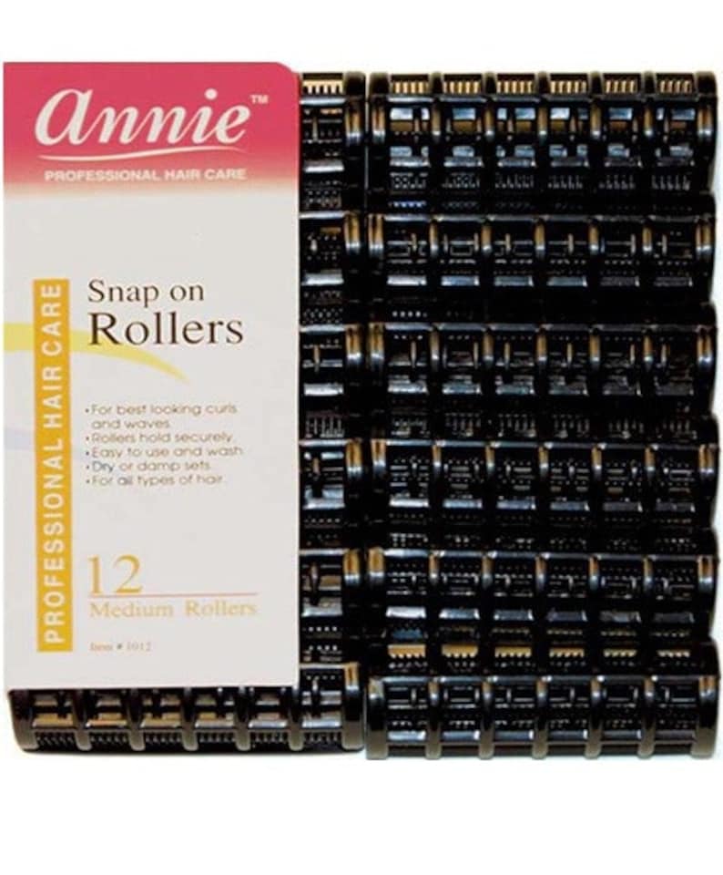 image 1 of Annie Snap-On Rollers Size Medium 12 Count Black 1012 12 Medium Rollers / Black