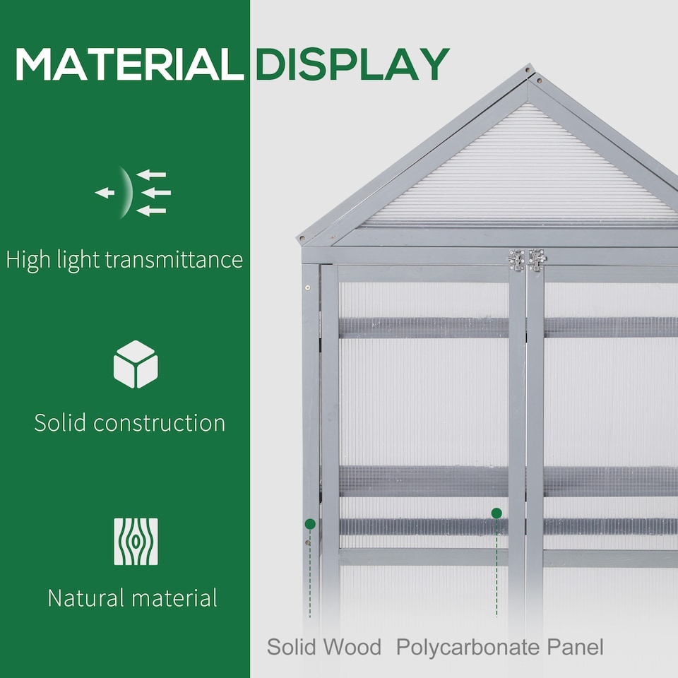 image 1 of Outsunny 80x47x138cm Wood Cold Frame Greenhouse for Plants PC Board Grey | Grey