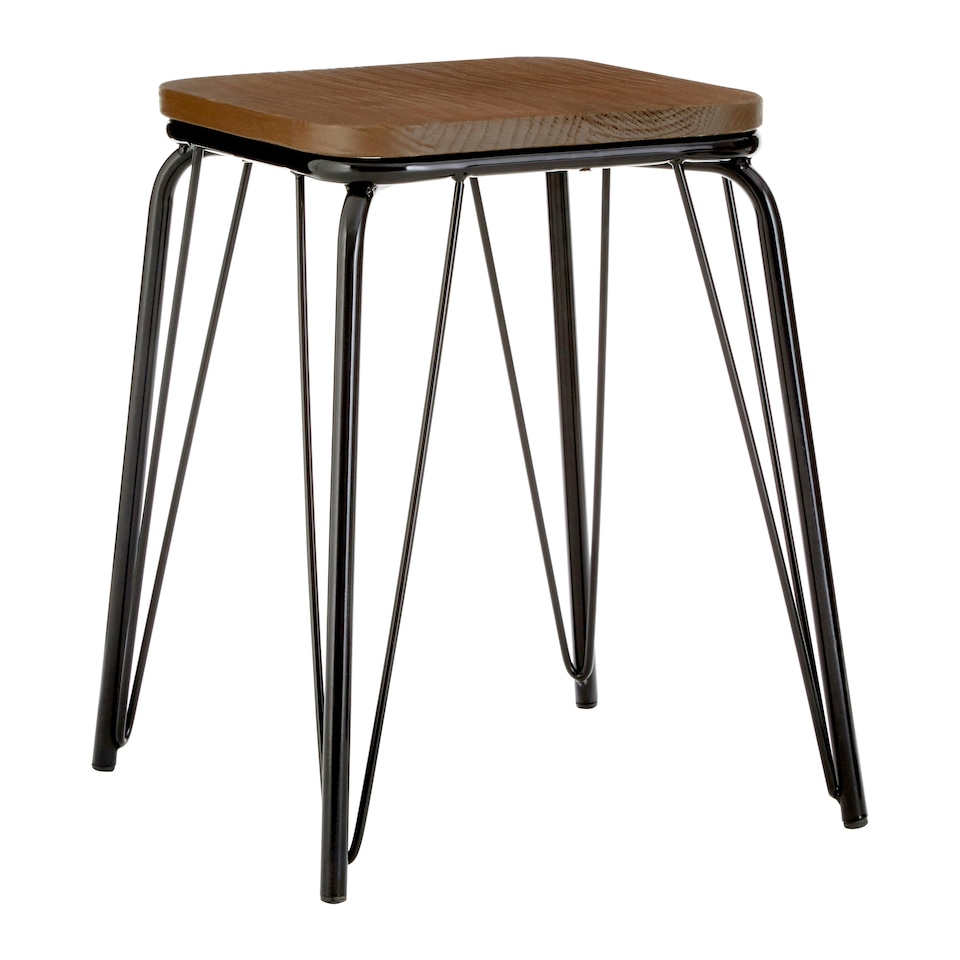 image 1 of Interiors by Premier Black Metal and Elm Wood Stool, Small Square Stool, Accent Wooden Stool for Home, Office