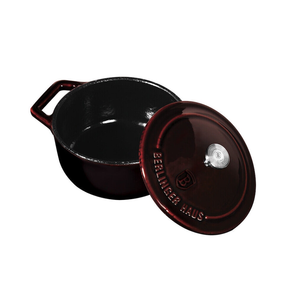 image 1 of Berlinger Haus Metallic Line Cast Iron Burgundy Pots | Black | Not provided | 1