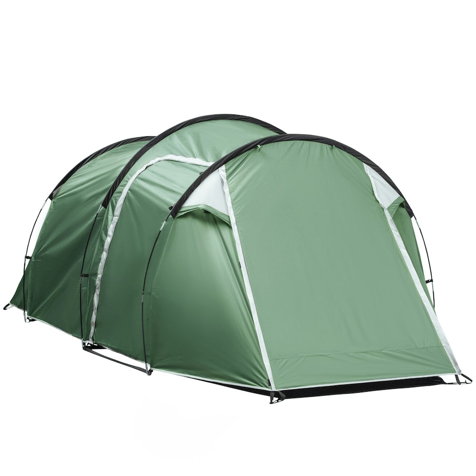 image 1 of Outsunny 3 Man Camping Tent with Porch and Weather-Resistant Rainfly, Green