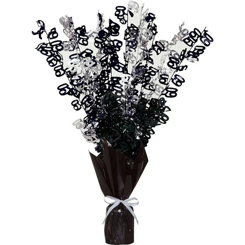 Unique Party Glitz 80th Balloon Weight Centrepiece - Black/Silver - One Size