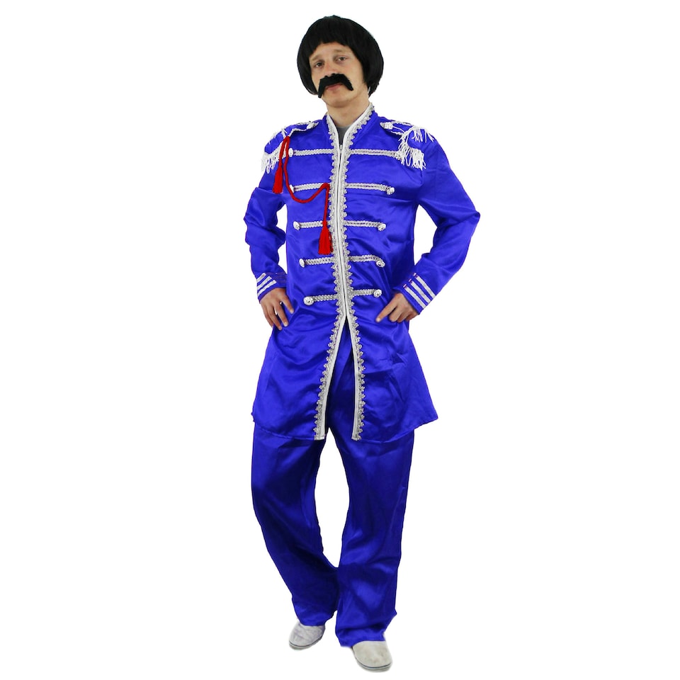 image 1 of Adults Blue Sergeant Pepper Costume – 60s Musician Fancy Dress Outfit Blue | S
