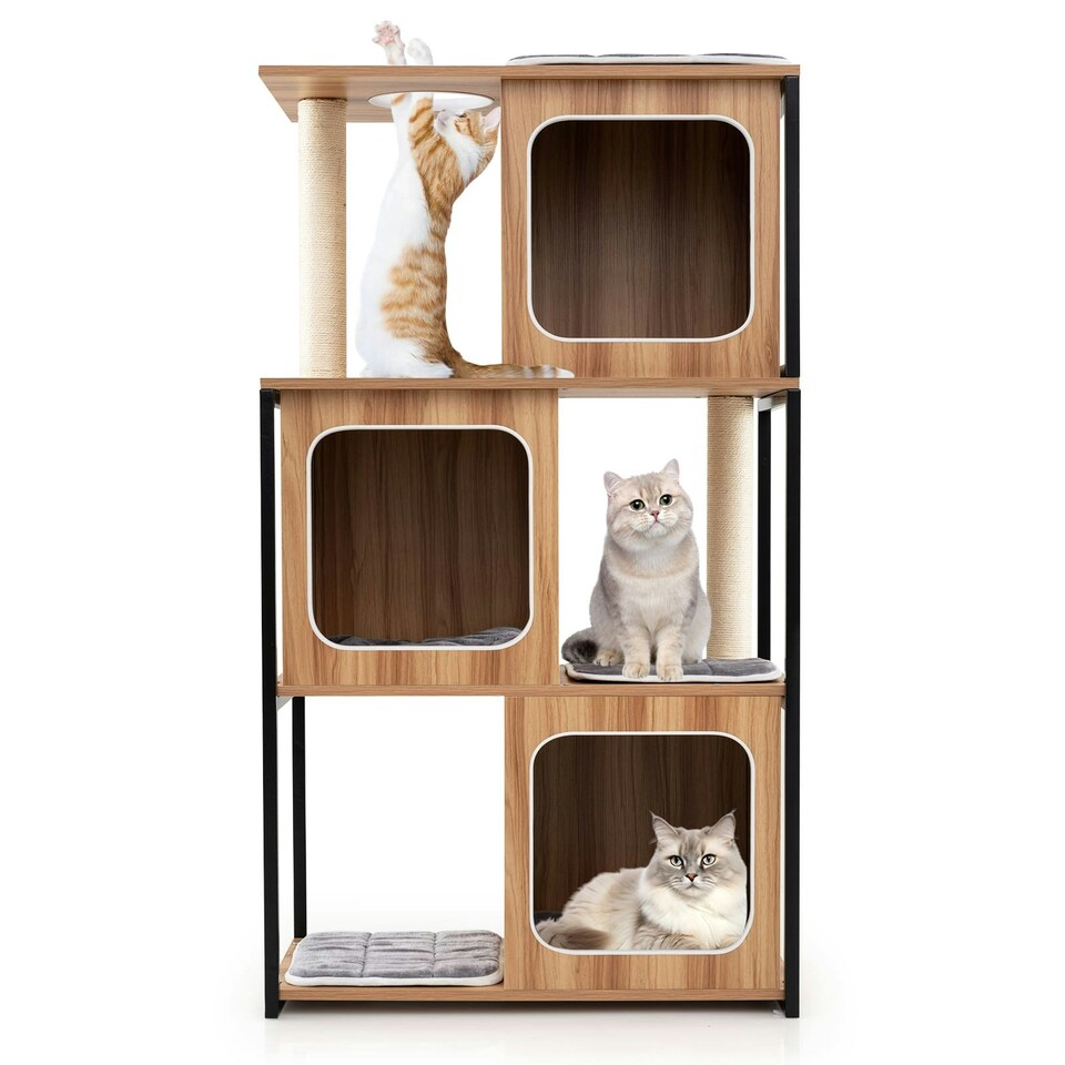image 1 of COSTWAY Modern Cat Tree Kittens Cat Tower House