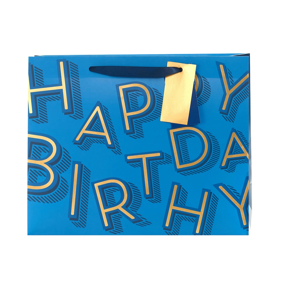 image 1 of Blue Happy Birthday Text Large Gift Bag - Pack of 3