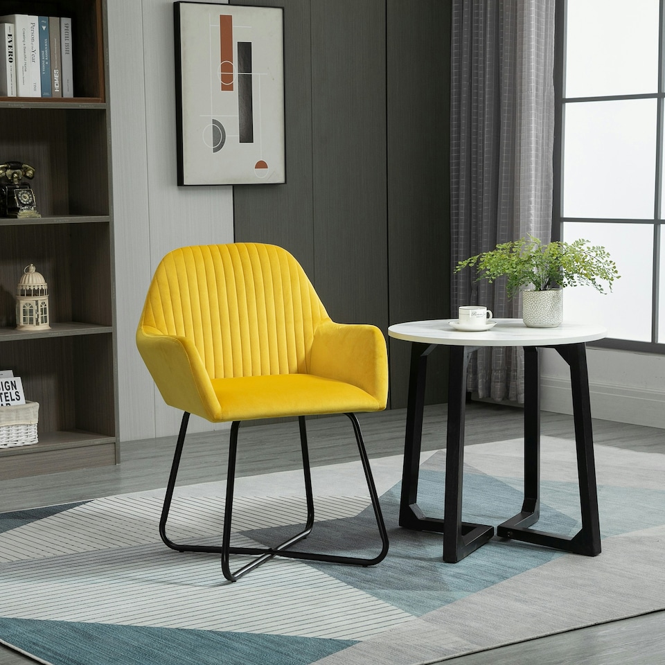 image 1 of HOMCOM Modern Accent Chair Velvet-Feel Upholstered Lounge Armchair Yellow