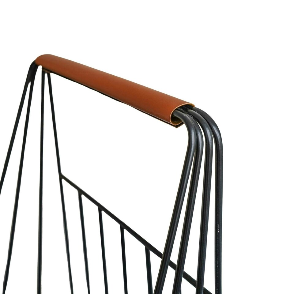 image 1 of Contempory Leather Handle Log Trolley N/A