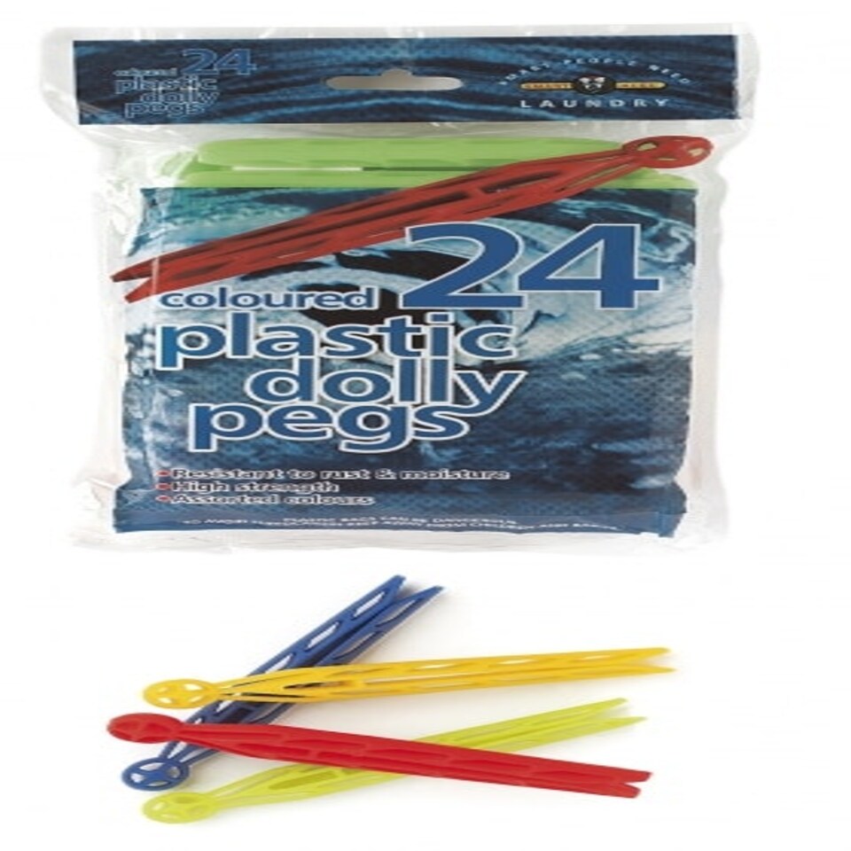 image 1 of Pack of 24 Coloured Plastic Dolly Pegs