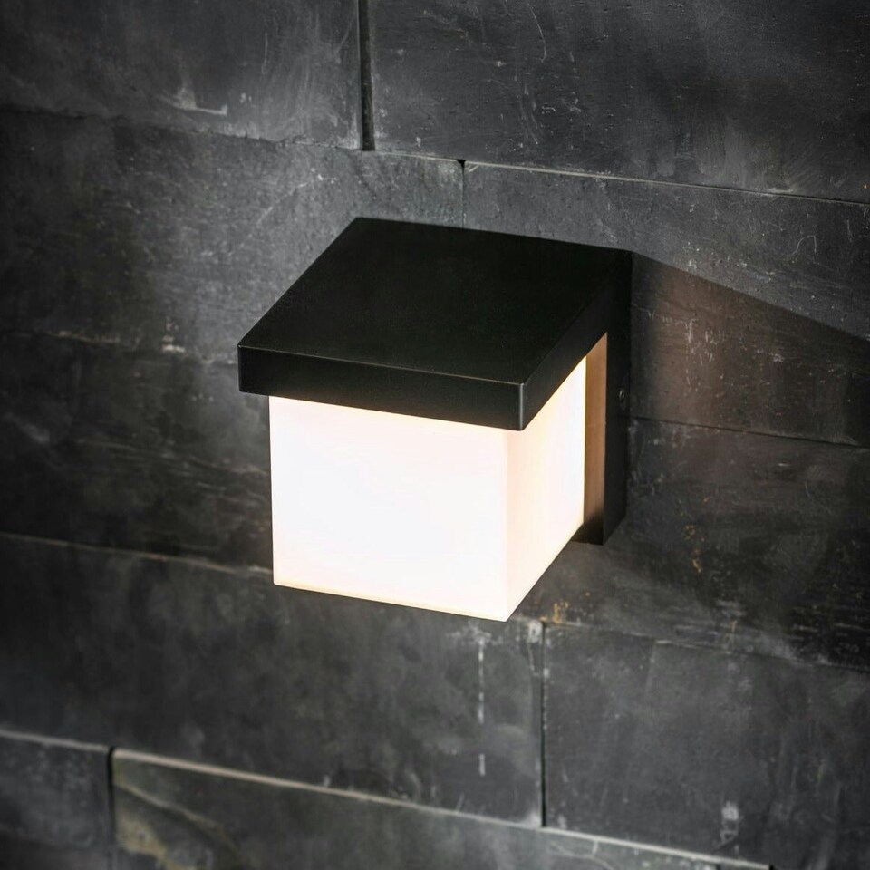 image 1 of CGC ADDISON Black Cube LED Outdoor Wall Light 4000k Natural White Integrated LED IP65 Black