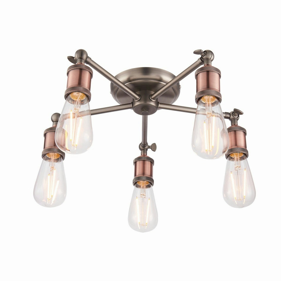 image 1 of Hal 5 Light Semi flush Aged Pewter, Aged Copper Plate, E27