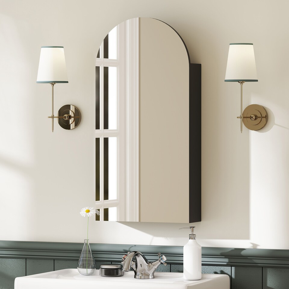 image 1 of HOMCOM Bathroom Mirror Cabinet with Adjustable Glass Shelves, Black | Black