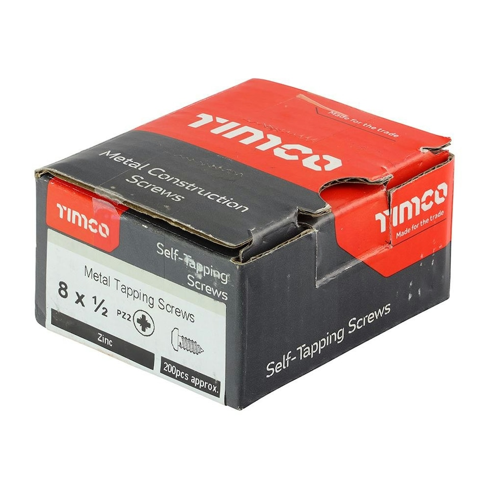 image 1 of Timco - Self-Tapping Screws - PZ - Pan - Zinc (Size 8 x 1/2 - 200 Pieces)