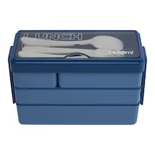 Living and Home 3-Layer Bento-Style Plastic Lunch Box with Cutlery,Blue | Blue