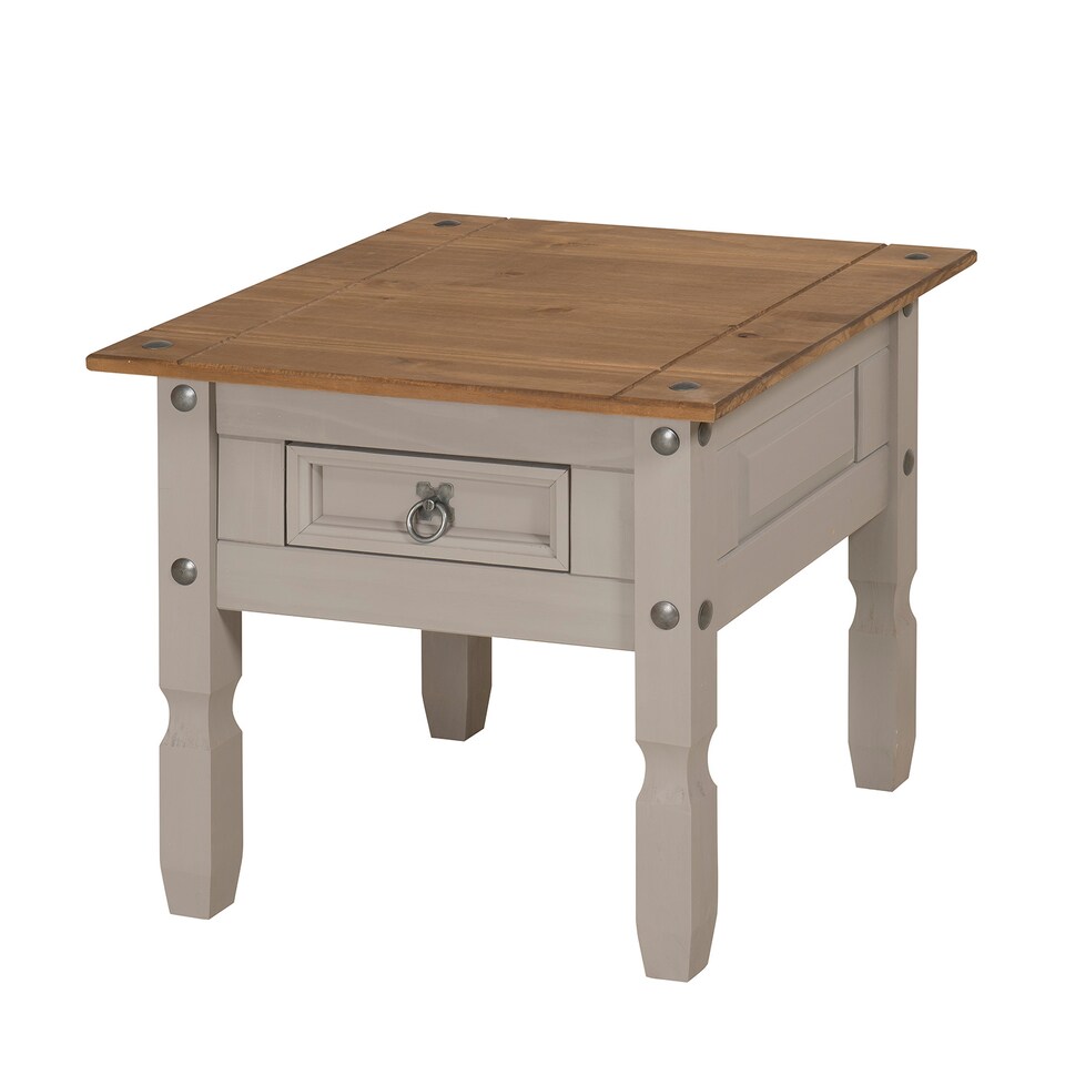 image 1 of Mercers Furniture Corona Grey Wax 1 Drawer Lamp Table Small Coffee Side Unit Solid Wood Pine Wooden Living Room with Mexican Styling