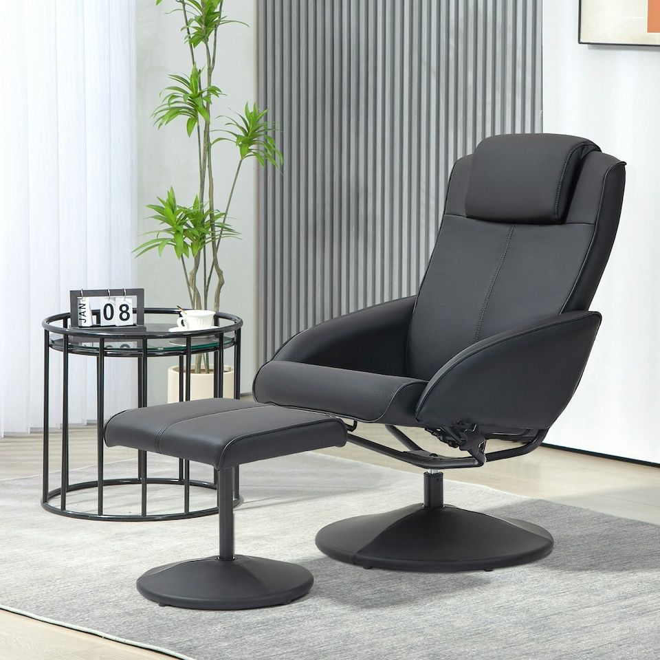 image 1 of HOMCOM Swivel Armchair with Footstool and Adjustable Backrest Black