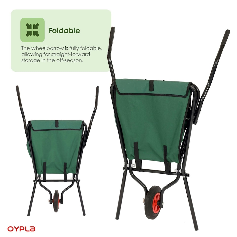 image 1 of Oypla Lightweight Folding Garden Wheelbarrow Foldable Wheel Barrow