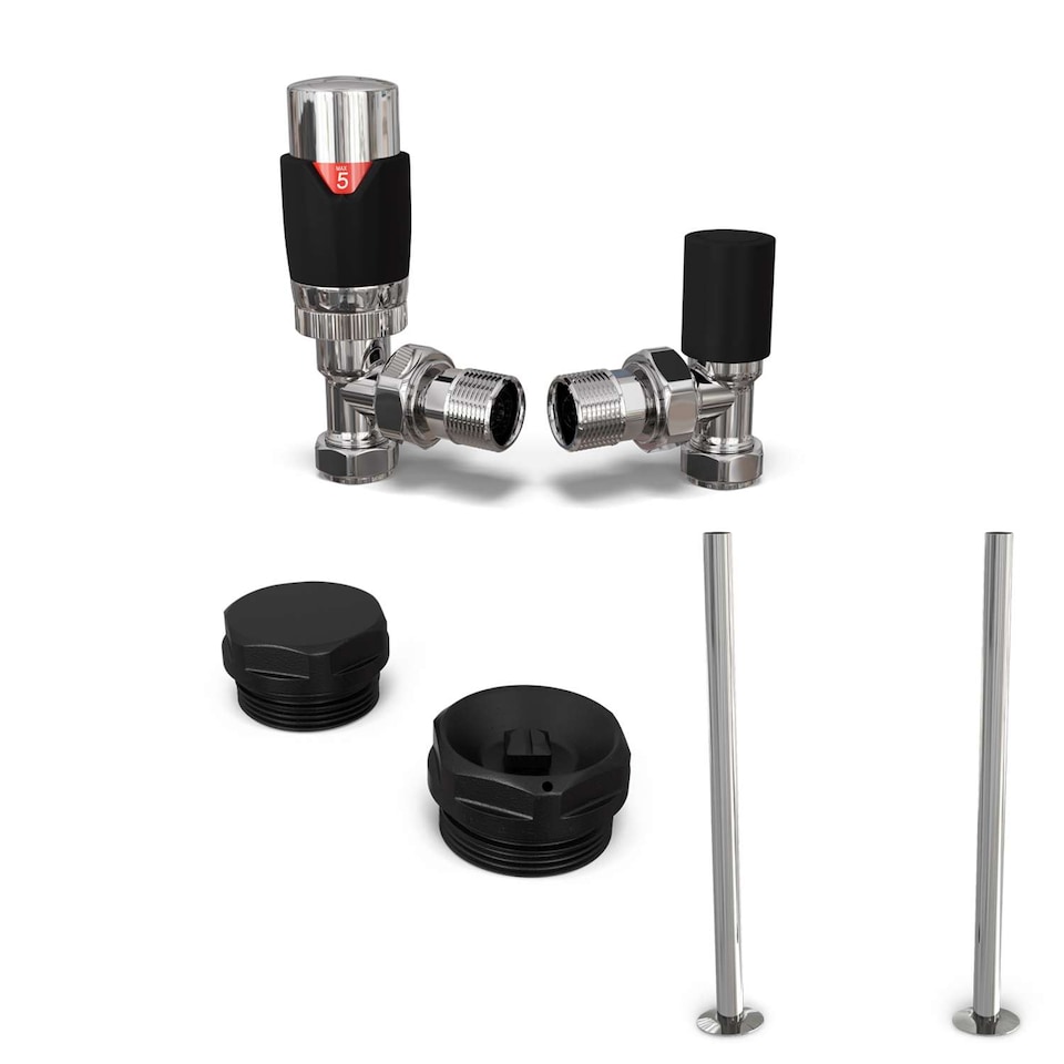 image 1 of Talus Flair - Black Thermostatic Radiator Valve & Installation Kit Angled 15mm