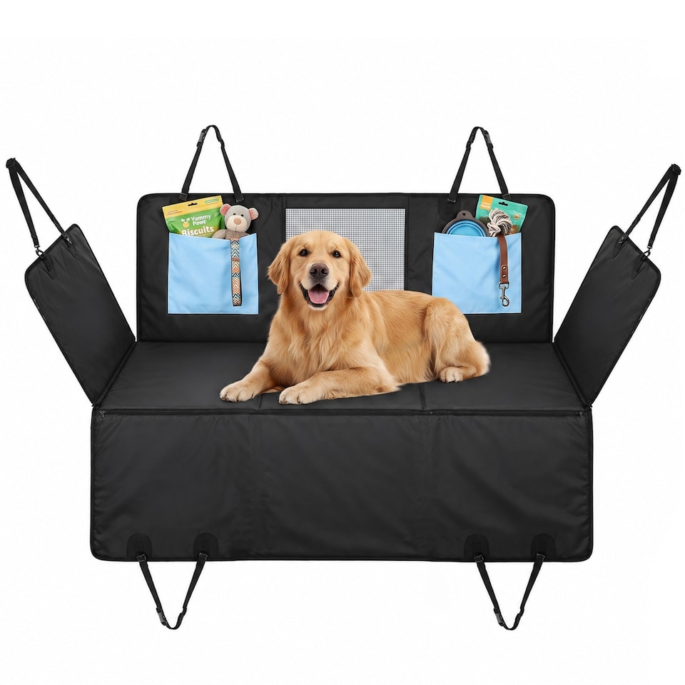 image 1 of PawHut Dog Car Seat Cover, Waterproof Dog Travel Hammock, Blue