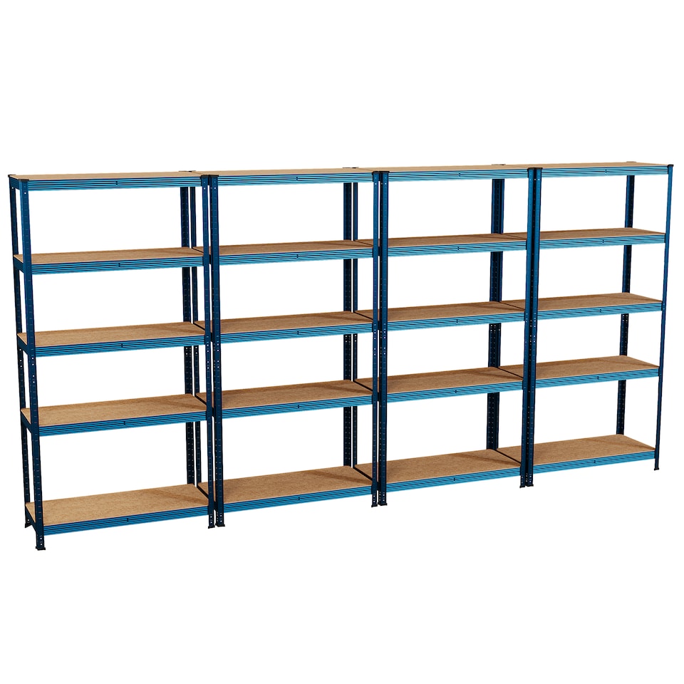 image 1 of Home Vida 5 Tier Large Heavy Duty Adjustable Steel Garage Shelving, Blue - Holds 875kg - (Set of 4) | Blue | Blue | Large